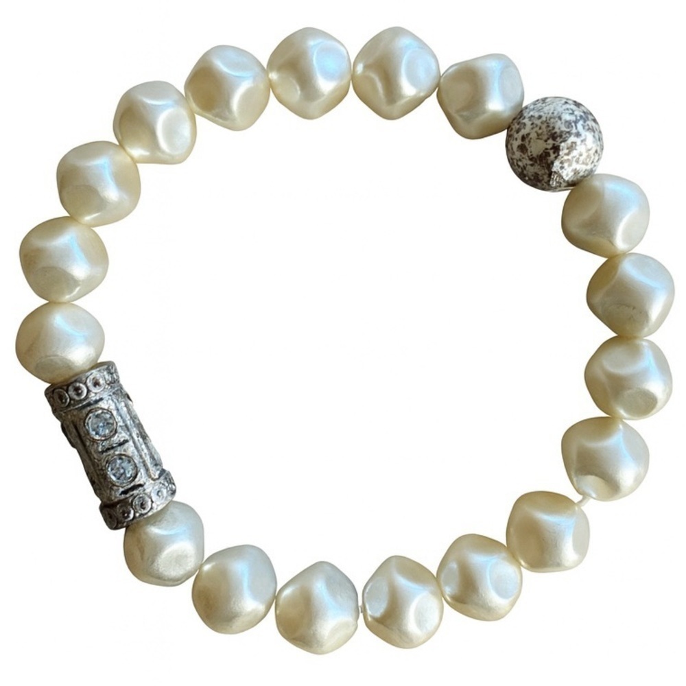 Faux Pearl and Silver Stretch Bracelet